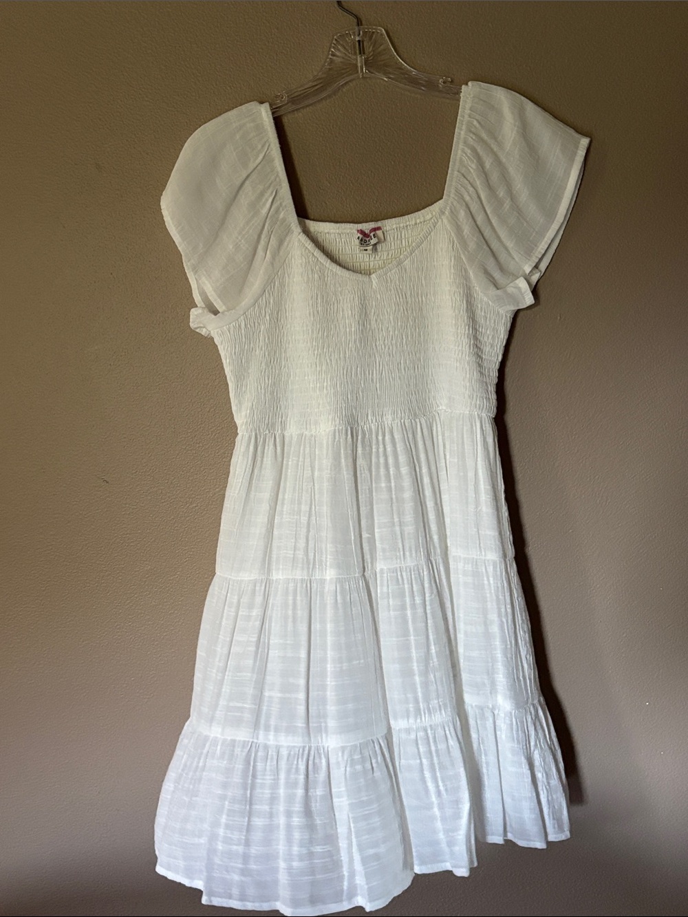 White Smocked Tiered Puff-Sleeve Dress